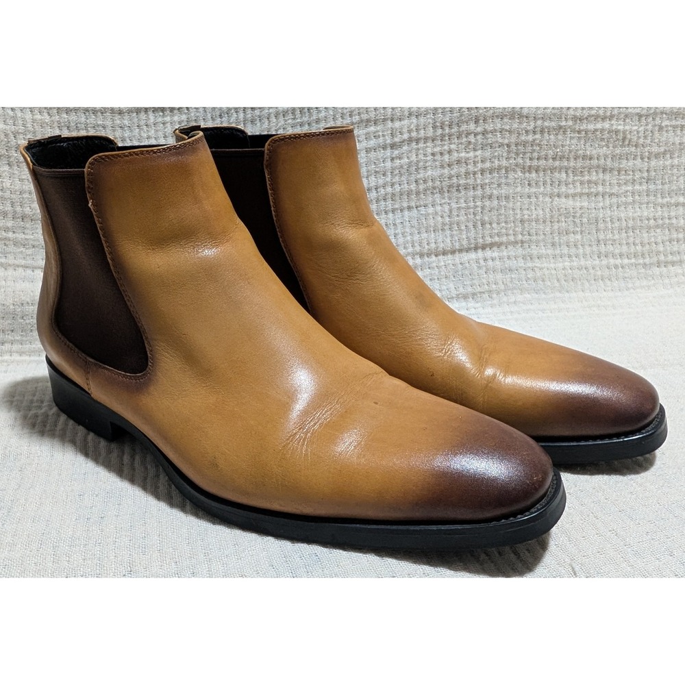 GIFENSE Men's Tan Leather Chelsea Boots Hand Made Square Toe Dress Shoes US 8 40